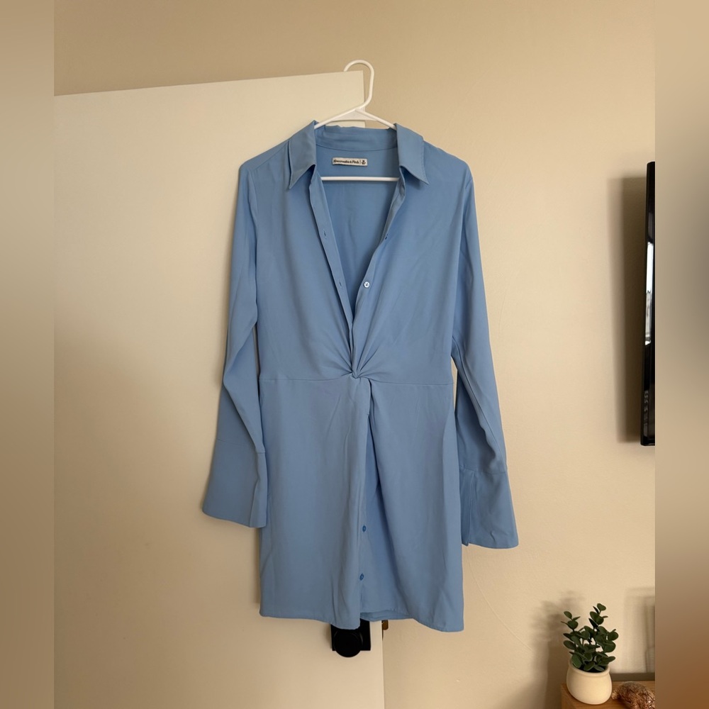 Abercrombie & Fitch Long Sleeve Shirt Dress Light Blue Twist